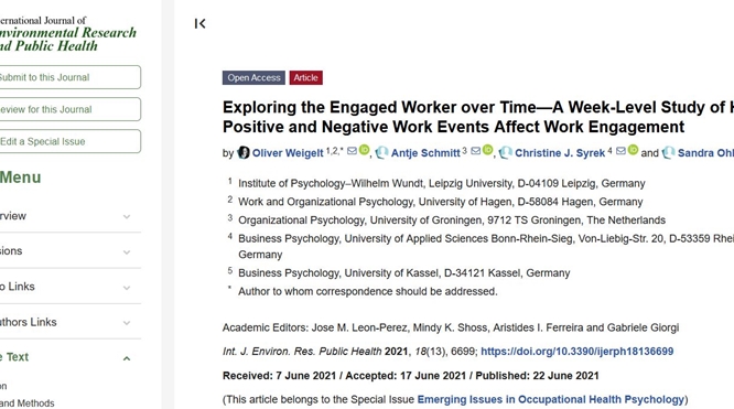 New Publication on WOrk Events and Their Influence on Employee Work Engagement