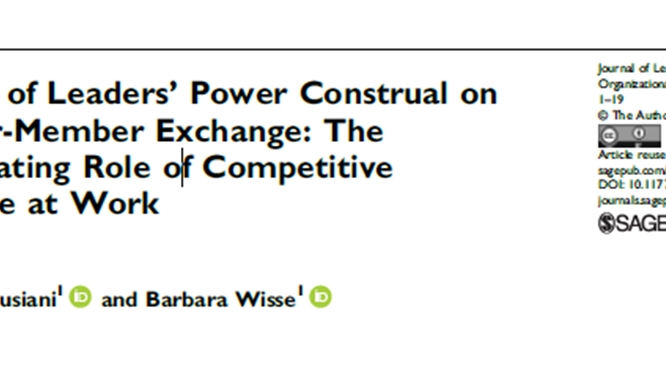 New Publication on Leaders’ Power Construal on Leader-Member Exchange and the Role of Competitive Climate at Work