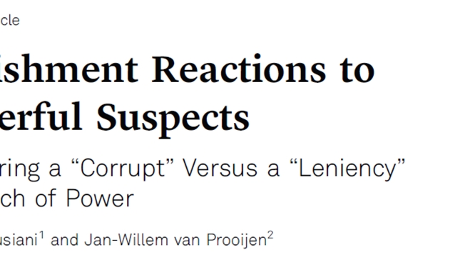 New Publication on the Punishment Reactions to Powerful Suspects