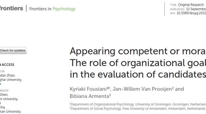 New Publication on the Role of Organizational Goals in the Evaluation of Candidates