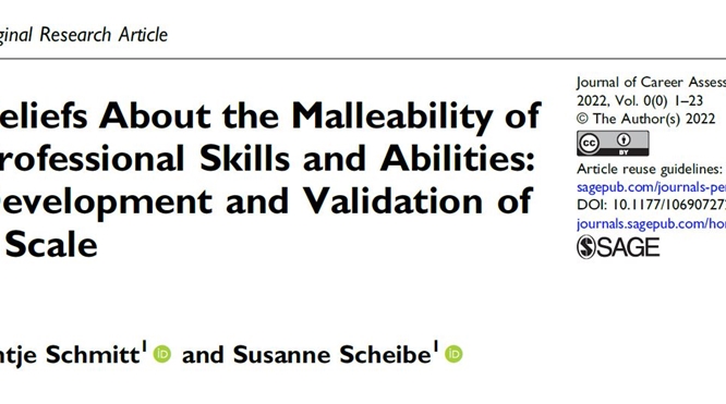 New Publication on Career Adaptability and Career Management Behaviors: The Role of Beliefs about the Malleability of Professional Skills and Abilities