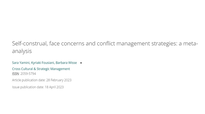 Self-construal, face concerns and conflict management strategies: a meta-analysis