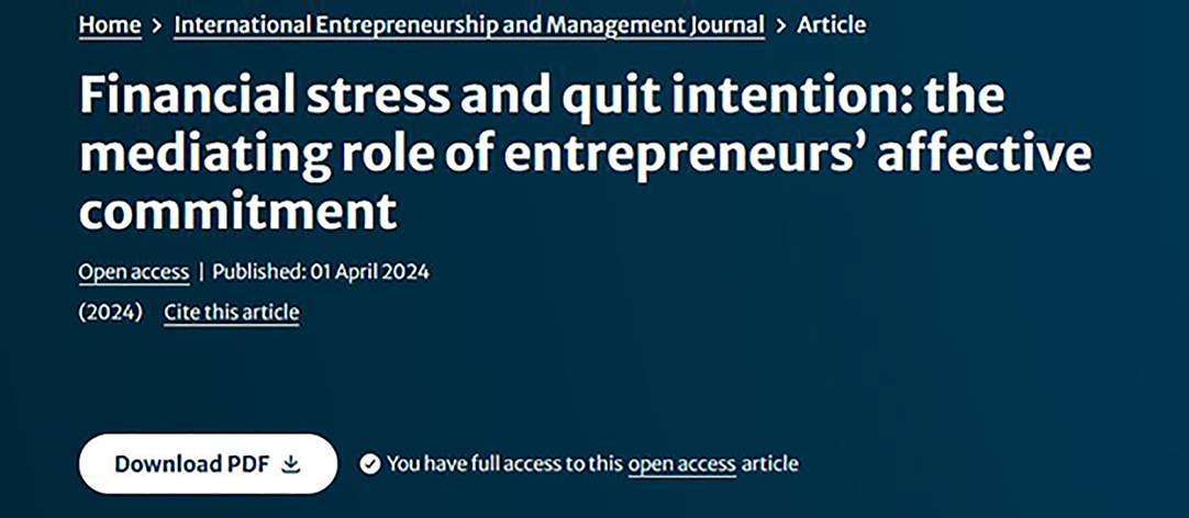 Financial stress and quit intention: the mediating role of entrepreneurs’ affective commitment